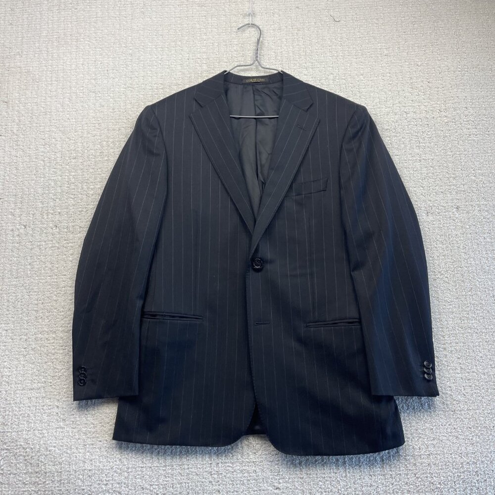 Corneliani Mens Blazer Wool Black Chalk Lines Sport Coat Jacket 48R Italy made